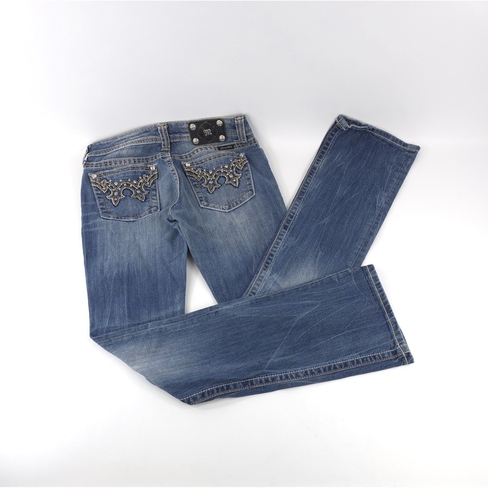 Miss Me Women's rhinestone and embroidered pockets Boot Cut Denim Jeans 28